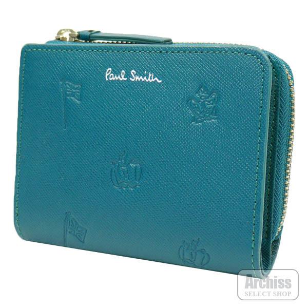 ポールスミス Paul Smith 2折財布 二つ折り 二つ折財布 L字ジップ 小銭入れ 付き ターコイズ ポール ドローイング 型押し メンズ 紳士 訳あり Psc006 35 S S Archiss 通販 Yahoo ショッピング