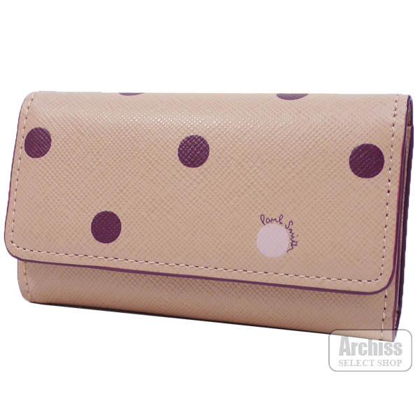 ポールスミス Paul Smith キーケース ピンク ベージュ ワインレッド ポルカ ドット シリーズ 水玉 柄 レディース 婦人 訳あり