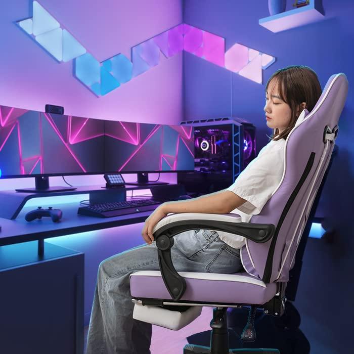 SWOLOL ゲーミングチェア 女性 オットマン付き フラワー式デザイン 花 