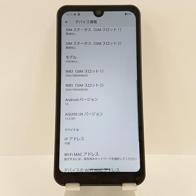 AQUOS wish3 A302SH-s Y!mobile ブラック 送料無料 即決 本体 c00664