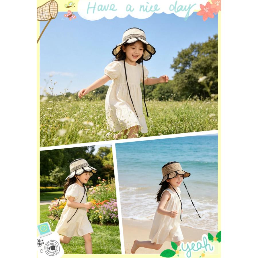 NEW！フラワーシェイプ／子ども 麦わら帽子 キッズ 男の子 52~54cm