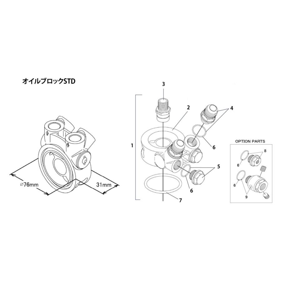 GReddy オイルクーラー用 オイルブロック STD ASSY 3/4X16UNF AN8