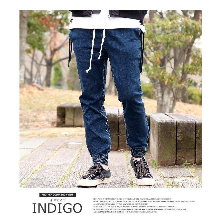 デニム ジョガーパンツ メンズ ブラック ブルー インディゴ M L XL