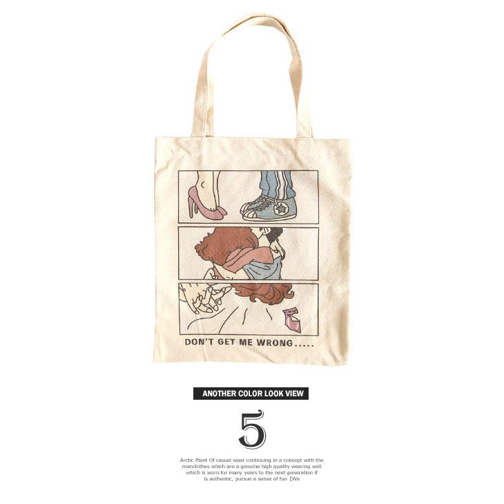 トートバッグ メンズ レトロ イラスト プリント キャンバス バッグ カバン 手提げ シンプル 通学 学生 大学生 エコ レジ 買い物 ショッピング Arcticplant 通販 Yahoo ショッピング