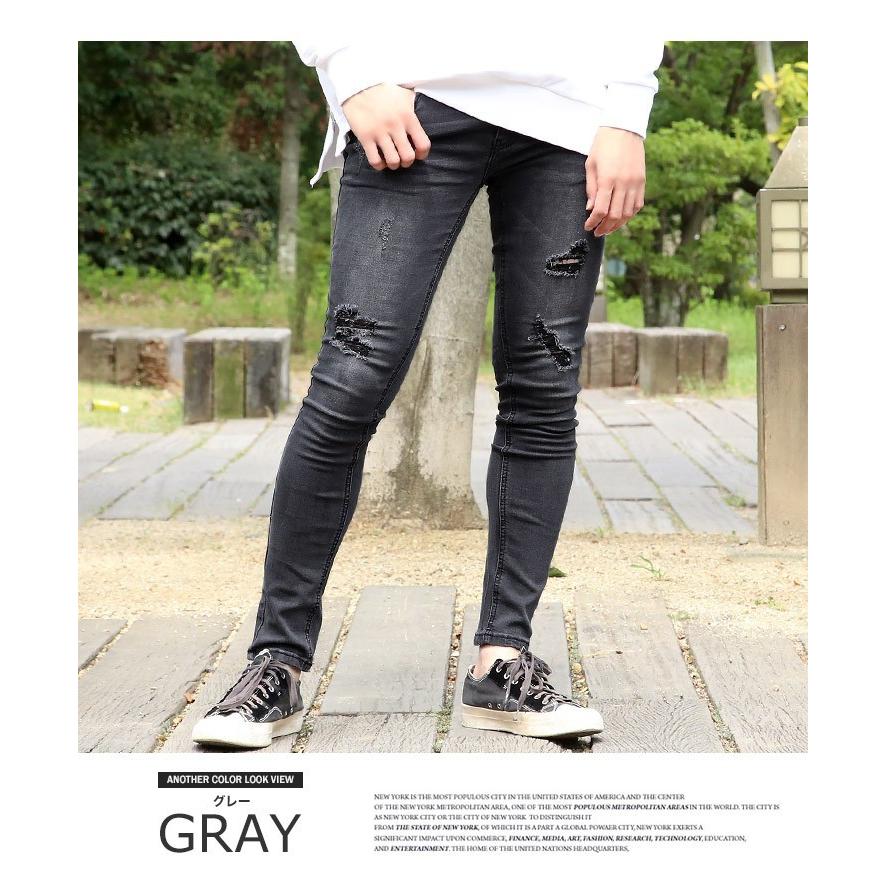 スキニー パンツ メンズ ストレッチ ダメージ ブラック デニム