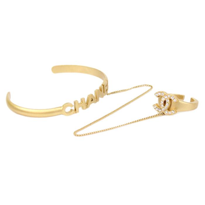CHANEL シャネル ゴールド GP ラインストーン CC ロゴ カフ