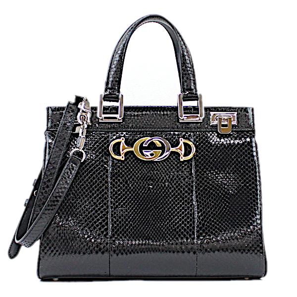 GUCCI グッチ レザー パイソン ブラック 黒 ズゥミ 2way ハンドバッグ 