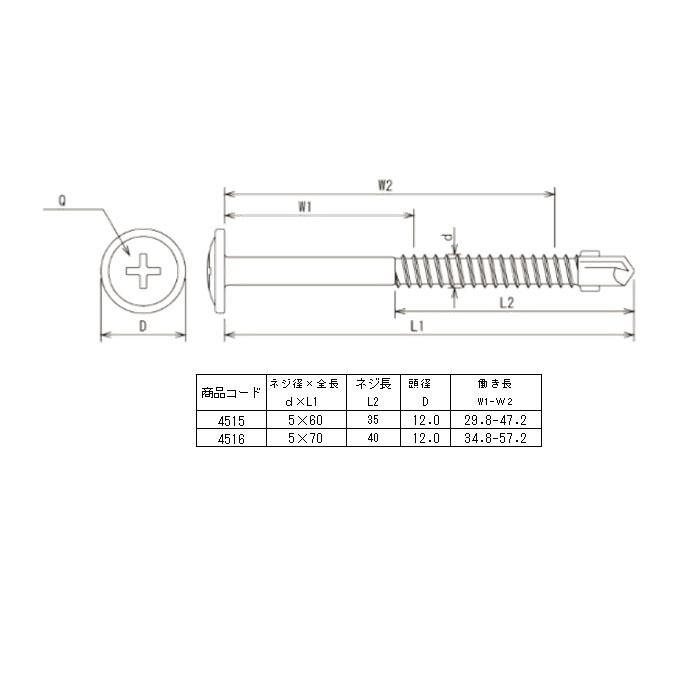ドリルビス・ステンシンワッシャーリーマ5×70mm ネジ長40mm プラケース入 1P(30本入) 取寄品 ウイング 4516 |  | 01