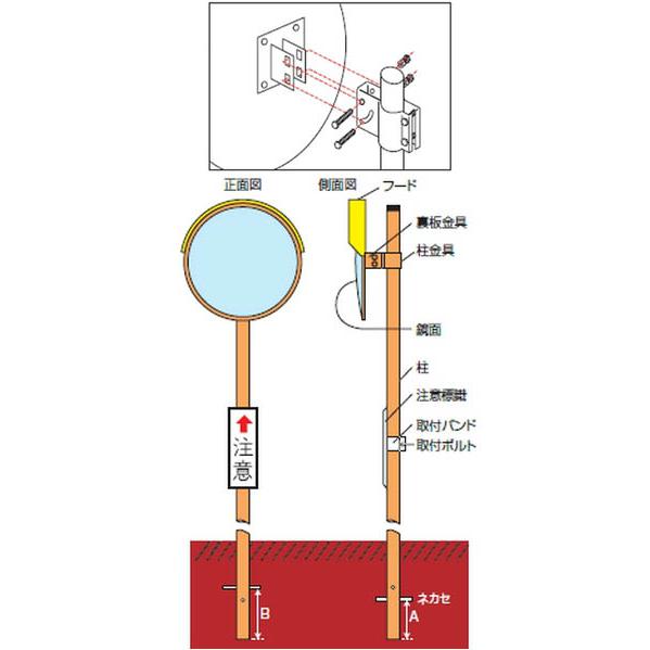 ポール付カーブミラー 丸S100 ※受注生産・メーカー直送品 日本緑十字社