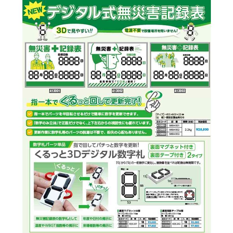 くるっと3D数字札 KDS-201 4個セット 88×53×16mm 裏面マグネット付き