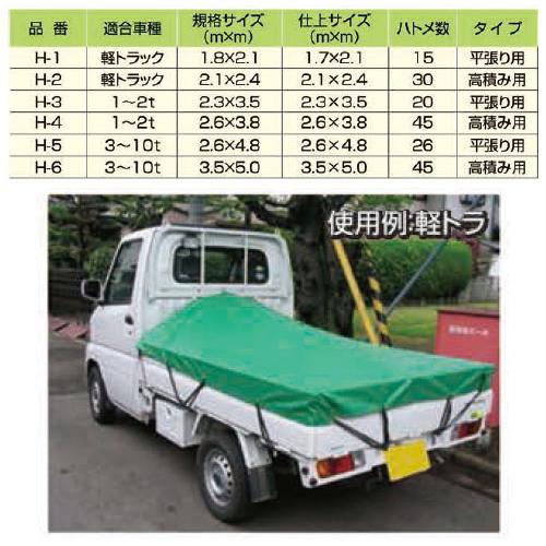帆布トラックシート 3-10tトラック用 グリーン 平張り用 2.6m × 4.8m 