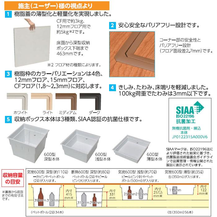気密樹脂枠床下点検口+深型収納庫(600型) セット CF用/枠色ホワイト 