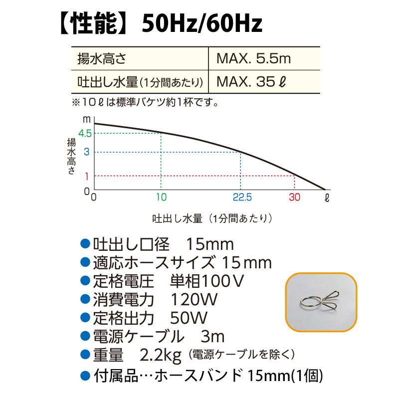 家庭用ファミリー水中ポンプ 簡易排水用 50Hz 適応ホース15mm