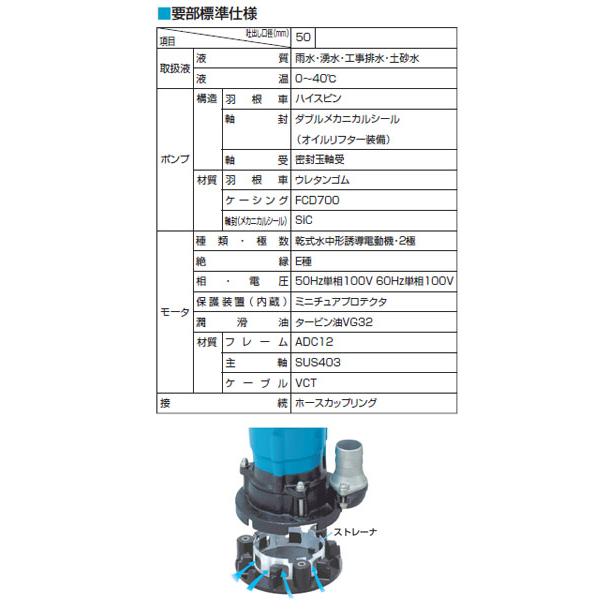 一般工事排水用水中ハイスピンポンプ 軟弱異物対応 HSN型 50Hz 口径
