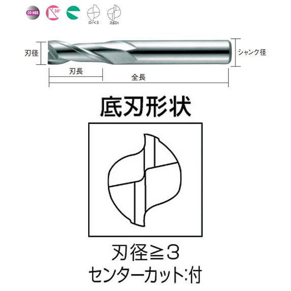 2枚刃汎用エンドミル(M) 三菱マテリアル 2MSD1900 : 大工道具・金物の
