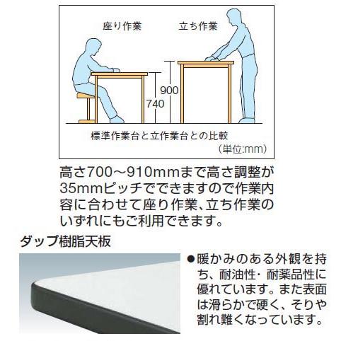 軽量高さ調節作業台(250kg型・1段引出付・ダップ天板)1800×750×700〜910mm【代引不可・メーカー直送品 車上渡し品】 トラスコ AWMP-1875F1_2