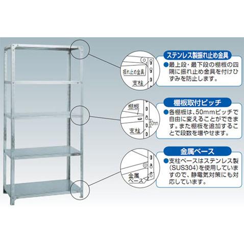 SUS304ステンレス軽量棚(5段)890×465×1502【代引不可・メーカー直送品 車上渡し品】 トラスコ SU3-5345の画像