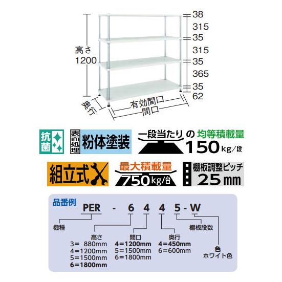 フェニックスラック 1500×600 4段 ホワイト※メーカー直送品 車上渡し品 トラスコ PER-4564-W_1