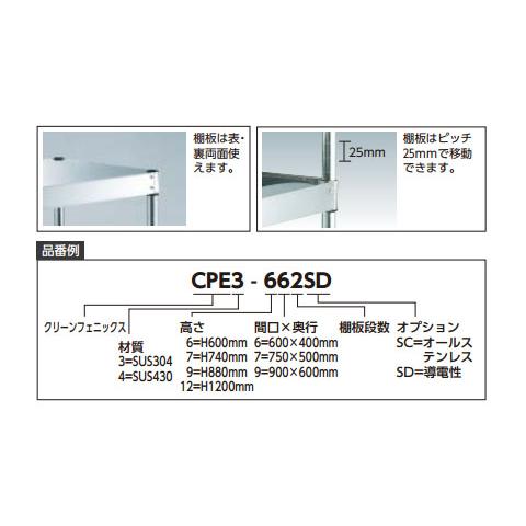 304クリーンフェニックス 600×400 3段 導電タイプ トラスコ CPE3-963SD_1
