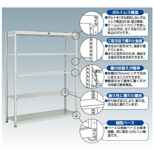 軽中量ボルトレス棚M1.5型(単体型・150kg型・5段)1205×605×2108mm