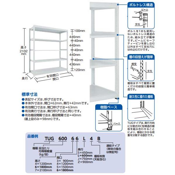 TUG型中量棚600kg 単体型 1255×776×H2100 5段 ※メーカー直送品 車上渡し品 トラスコ TUG60074J5の画像