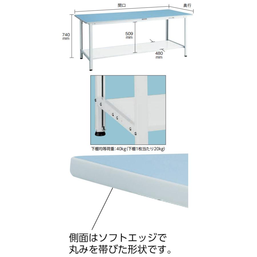 BOR型軽量作業台 1200×600 下棚2枚付 ホワイト トラスコ BOR-1260LT2_1
