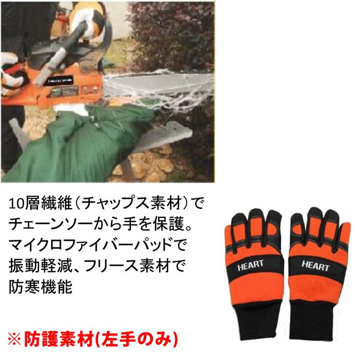 チェーンソーグローブ 極 振動軽減 10層アラミド繊維入り HEART(ハート) HT-C003-OR |  | 01