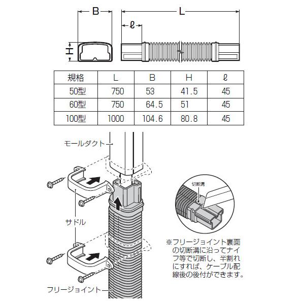 屋外・屋内兼用 モールダクト付属品 フリージョイント 100型 ベージュ(5本価格) 未来工業(MIRAI) MDF-100J_1