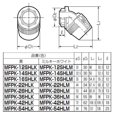 防水型コネクタ マシンフレキ42用 45°曲がり ミルキーホワイト (30個価格) 未来工業(MIRAI) MFPK-42HLM_1