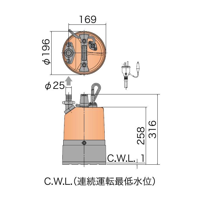 低水位排水用水中ハイスピンポンプ 非自動型 60Hz メーカー直送 ツルミポンプ LSC1.4S-60Hz｜arde｜02