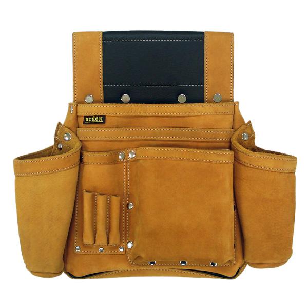 【ARDEXオリジナルモデル】ヌバック釘袋 Wポケット(W墨壷ホルダー仕様) 4型 茶 アルデ ARDEX-014W | 