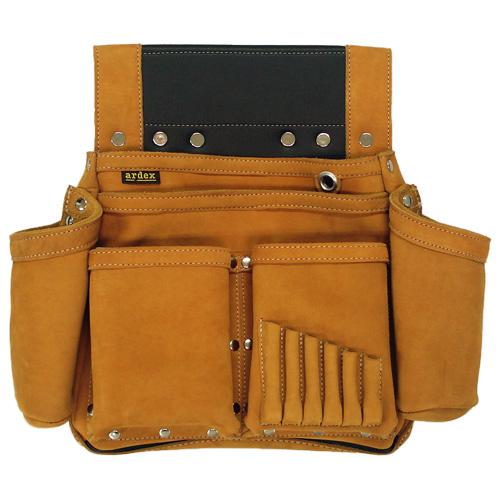 【ARDEXオリジナルモデル】ヌバック釘袋 Wポケット(W墨壷ホルダー仕様) 6型 茶 アルデ ARDEX-016W | 