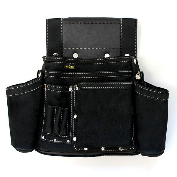 【ARDEXオリジナルモデル】ヌバック釘袋 Wポケット(W墨壷ホルダー仕様) 4型 黒 アルデ ARDEX-014W-K | 