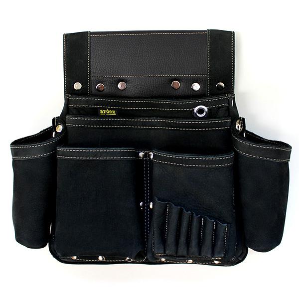 【ARDEXオリジナルモデル】ヌバック釘袋 Wポケット(W墨壷ホルダー仕様) 6型 黒 アルデ ARDEX-016W-K | 