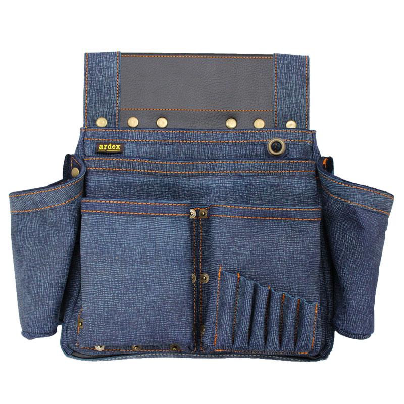 釘袋 Wポケット W墨壷ホルダー仕様 6型 濃デニム ヌバック 【送料無料】 アルデ ARDEX-016W-KD | 