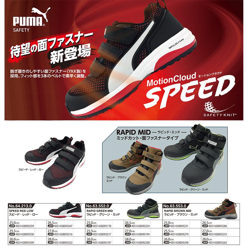 安全靴　作業靴　ラピッド　26.5cm　PUMA(プーマ)　面ファスナー　マジックテープ　モーションクラウド　グリーン　ミッドカット　63.552.0