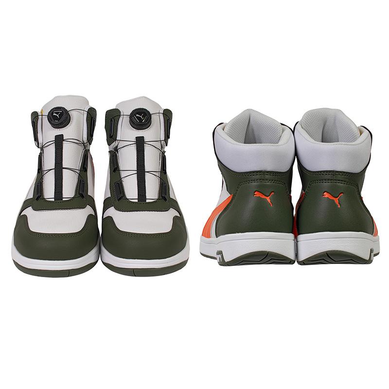 安全靴 フロントコート ディスク ミッドカット ホワイト＆グリーン