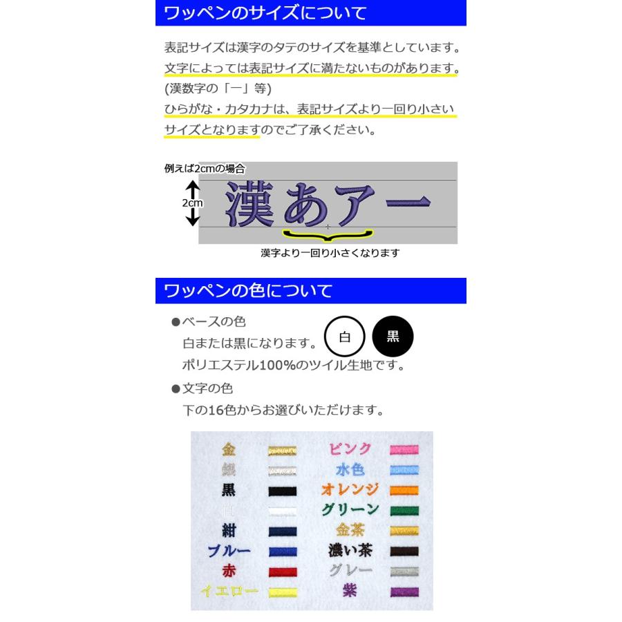 ワッペン アップリケ オーダーワッペン 刺繍 ひらがな 漢字
