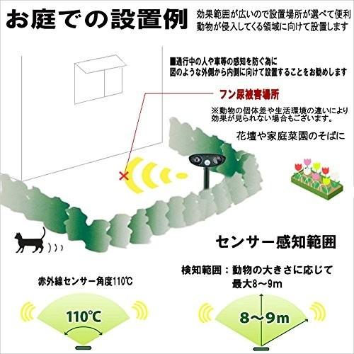 動物避け バリア アニマル リぺア 迷惑な 動物 超音波 で 撃退 ソーラー式 猫 犬 ネズミ 狐 アライグマ ハクビシン類 アニマルバリア 鳥除け｜area-japan｜07