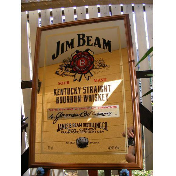 パブミラー ウォールミラー バーミラー 壁掛け鏡 パブサインミラー ジムビーム ロゴ（黒額）Jim Beam ウイスキー バーグッズ bar