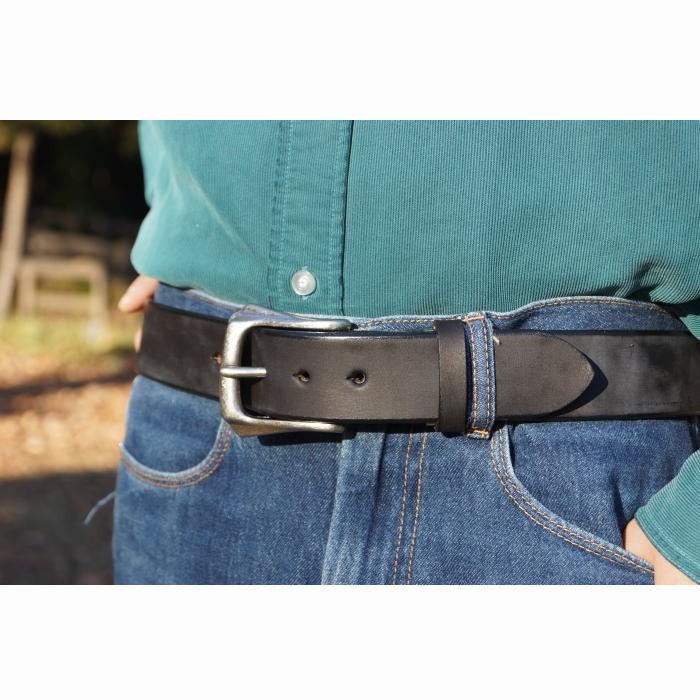 バックルなしベルト メンズ 革 ヌバック（黒 ブラック）丸型穴