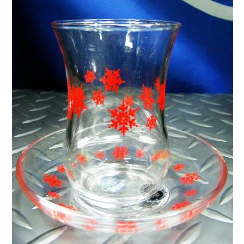 チャイグラス ソーサーセット 雪の結晶 1脚（トルコお土産 耐熱ガラス