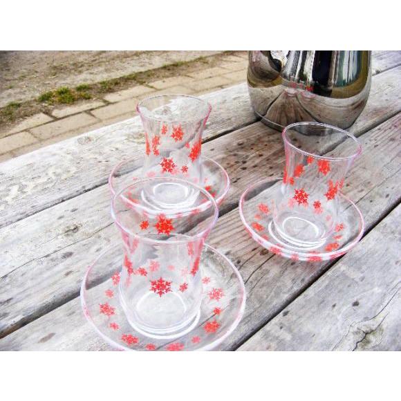 チャイグラス ソーサーセット 雪の結晶 1脚（トルコお土産 耐熱ガラス