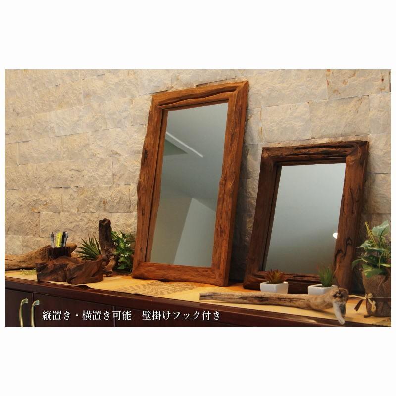 オールドウッドフレームミラー(2L) 木製 壁掛け鏡 縦60cm 横40cm 古材