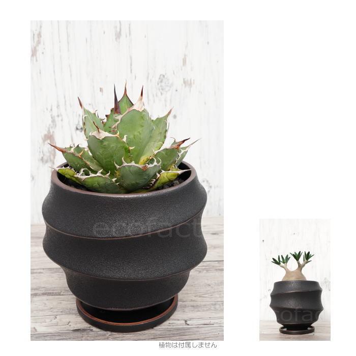口径17.5cm植木鉢多肉塊根観葉植物ハンドメイド陶器陶芸 陶器鉢 植木鉢 ミニポット 底穴あり 皿付 ループ φ19cm プランター