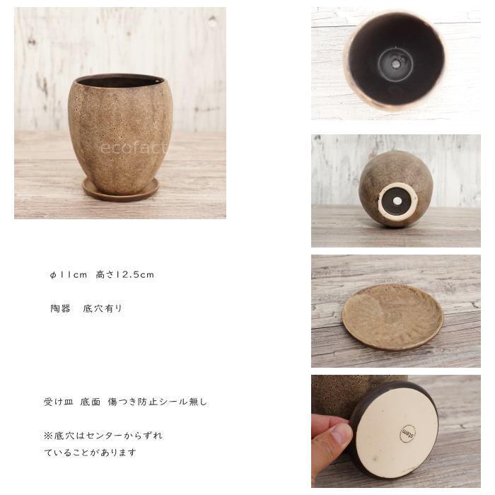 陶器鉢 植木鉢 ミニポット 底穴あり 皿付 ストーンエッグ φ11cm