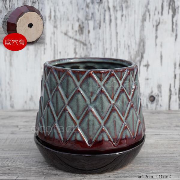 陶器鉢 植木鉢 ミニポット 皿付 パインコーンブラウン φ12cm（15cm
