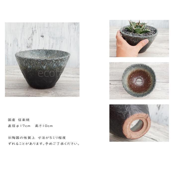陶器鉢 植木鉢 φ17cm 青窯変ソリ ブルー系 おしゃれ プランター 園芸鉢