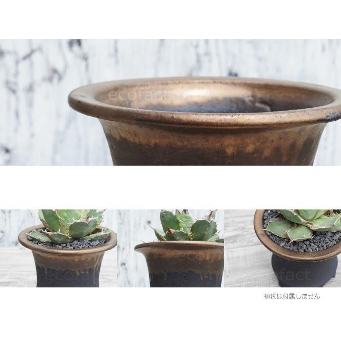 陶器鉢 植木鉢 6.5号 底穴あり 金彩高脚 ブラック サナなし 園芸鉢