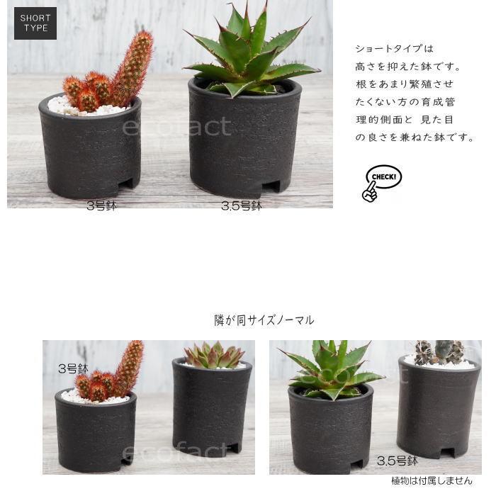 陶器鉢 植木鉢 3.5号ショートタイプ 筒型 ブラック 艶消し黒 おしゃれ